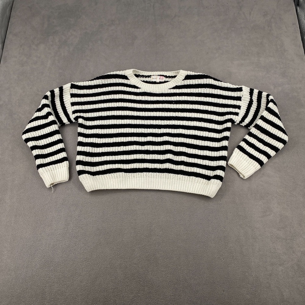 Hazel Moon Sweater Women Medium Black White Striped Knitted Long Sleeve Pullover